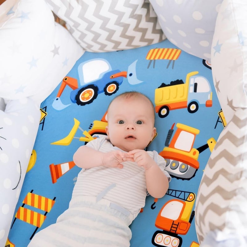 FIGEPO 4 Pack Baby Boy Bassinet Sheets Set Soft Fitted Baby Boy Mattress Covers Construction Truck or Dinosaur Theme Breathable Toddler Sheets for Infant Boys (Construction Truck, Bassinet Sheets) - Image 5